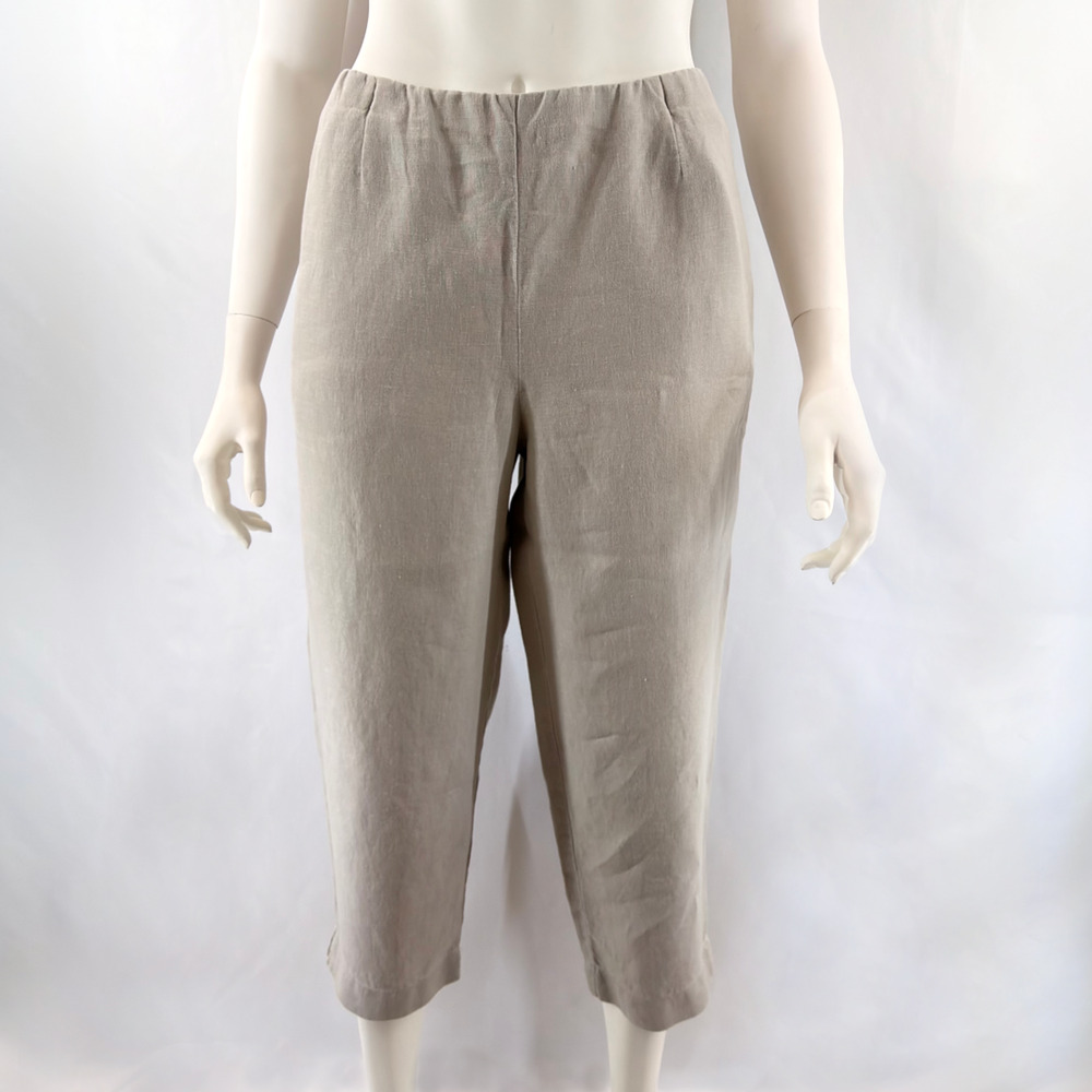 J.Jill Love Linen Cropped Pants S 100% Linen Pull On Elastic Waist Beige Summer